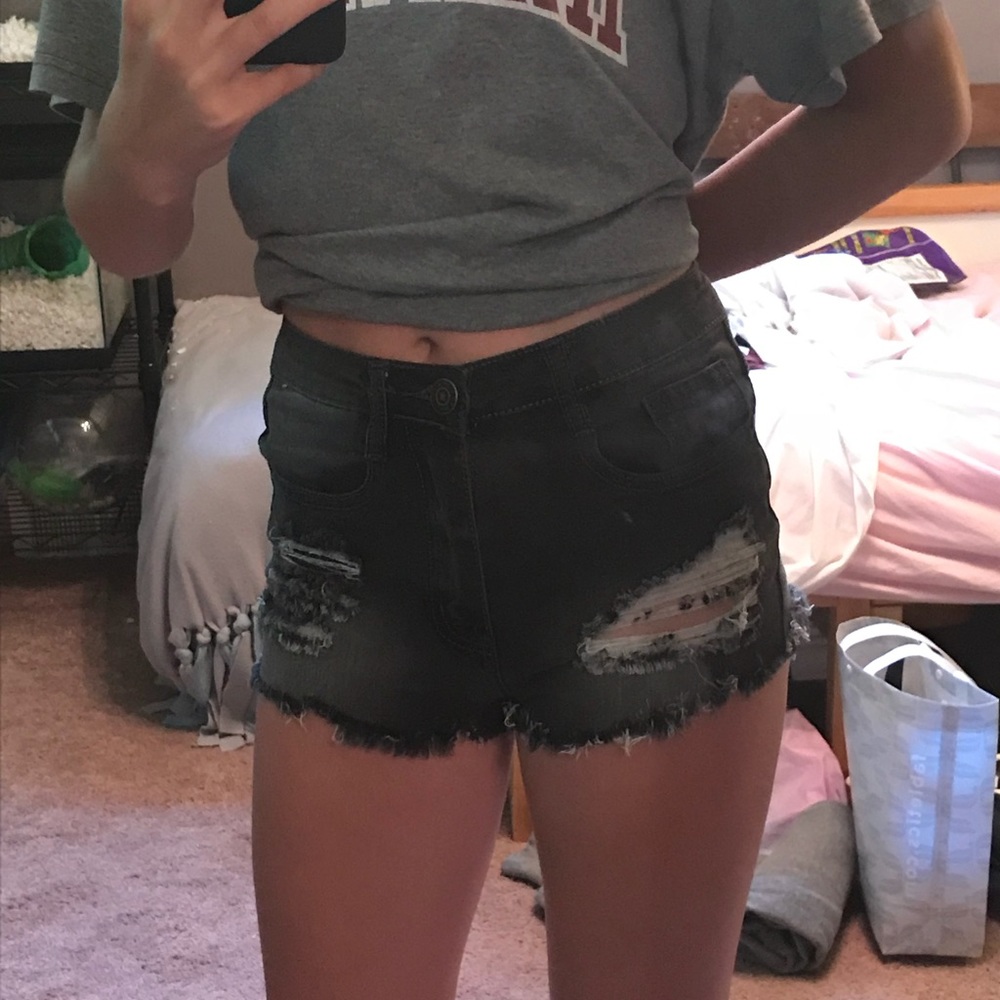 High Waisted Black Ripped Shorts